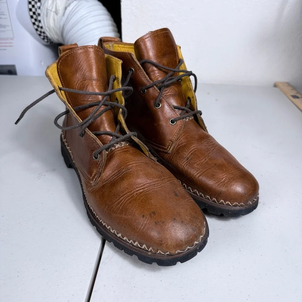 Handcrafted Leather Chukka Boots Mens Brown Vibram Lug Sole ZigZag Size 12